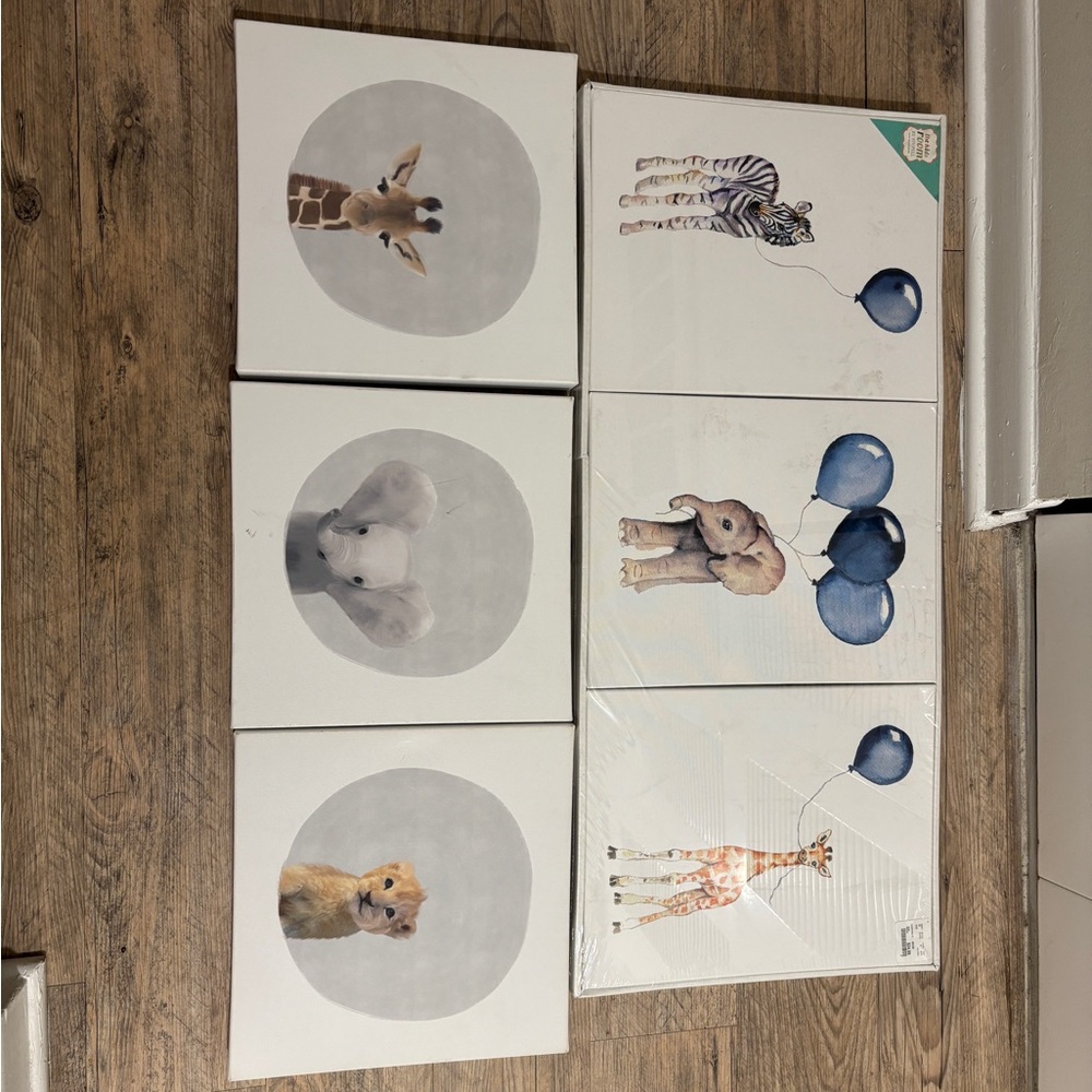 Animal Art Canvas Set - Blue and Gray